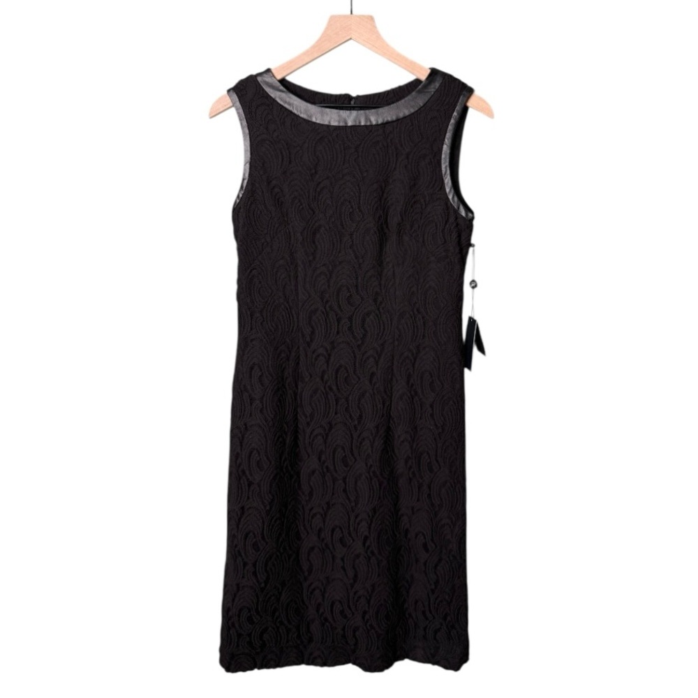 NWT Adrianna‎ Papell Lace Faux Leather Trim Sleeveless Dress Black Size 8